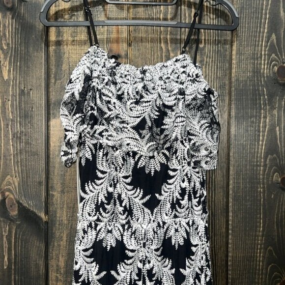 Aqua Maxi Dress S Black White Ruffle Overlay Lace Off Shoulder Party Dress Boho - Picture 8 of 10